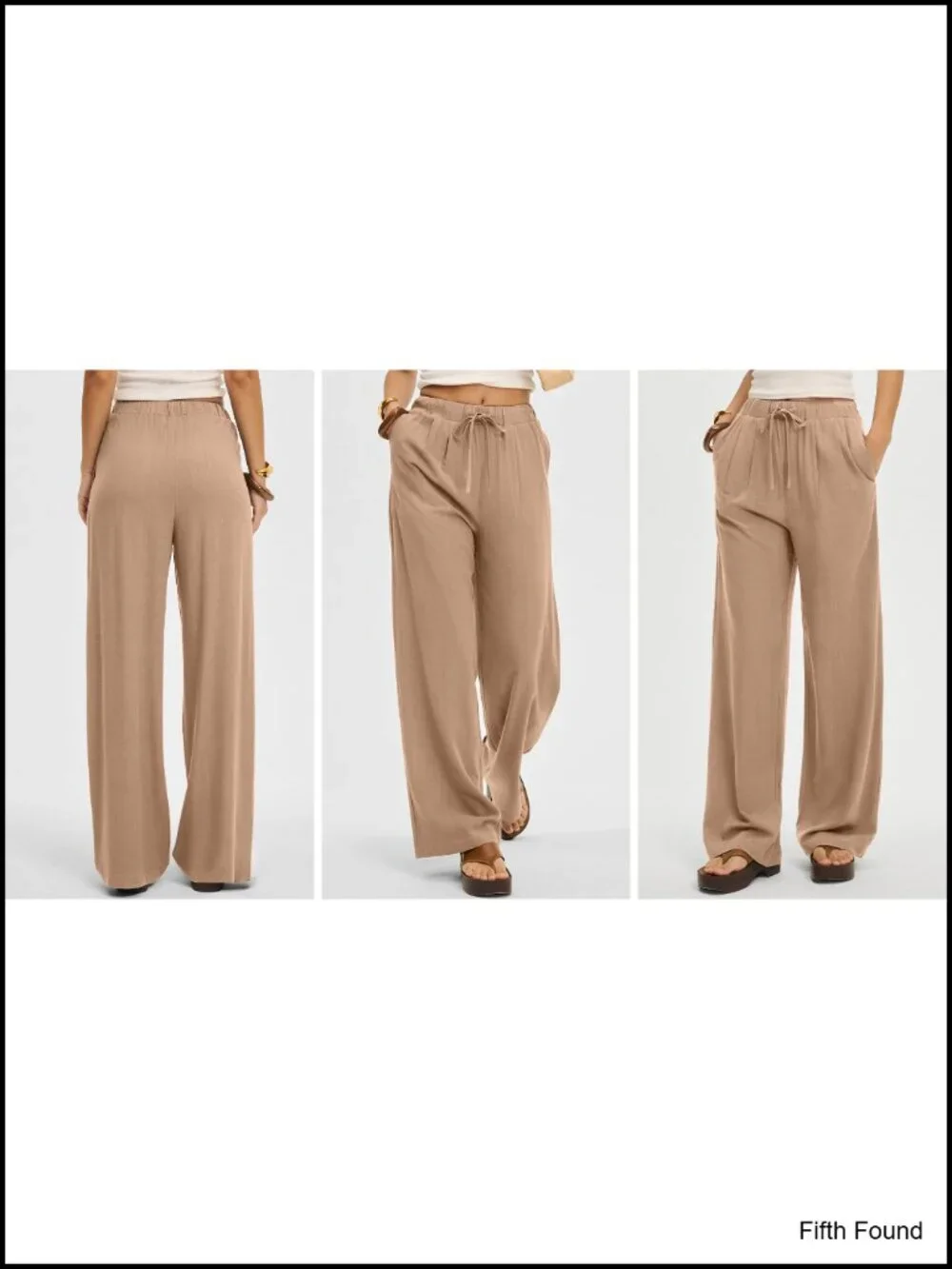 Wide Leg Linen Palazzo Pants with Pockets Elastic Waist Drawstring